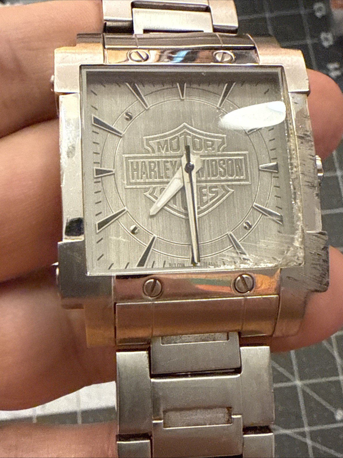 Bulova A9 Harley Davidson Men’s watch Large Square Some scratches new battery