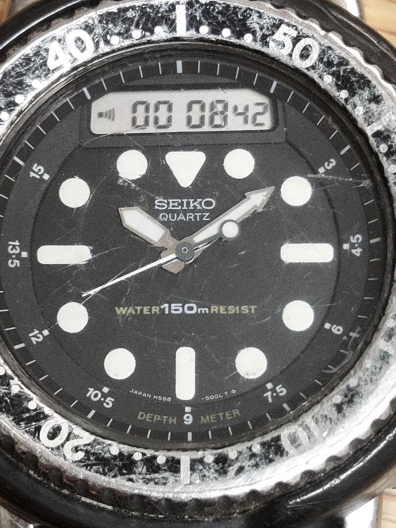 SEIKO H558-5000 Arnie Hybrid Diver Quartz Analog Black 150m Predator used