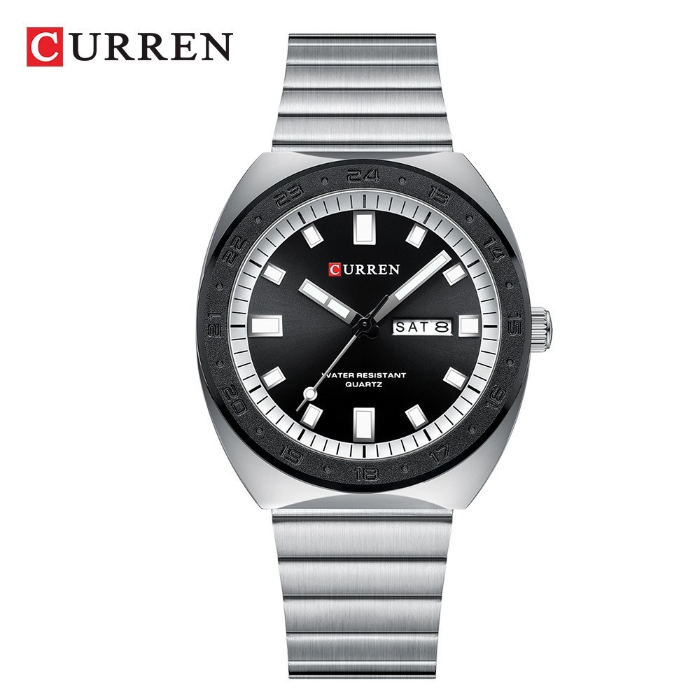 CURREN Men’s Gift Stainless Steel Luminous Waterproof Week Calendar Quartz Watch