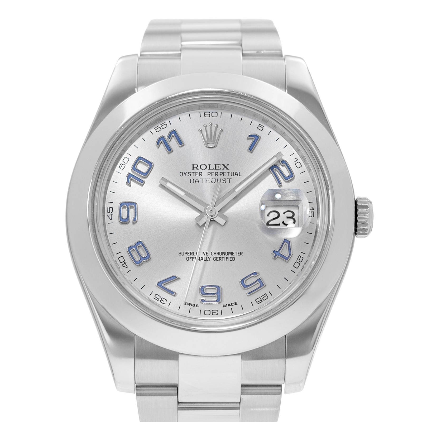 Rolex Datejust II 116300 41mm Silver Blue Arabic Steel Oyster Mens Watch 2010