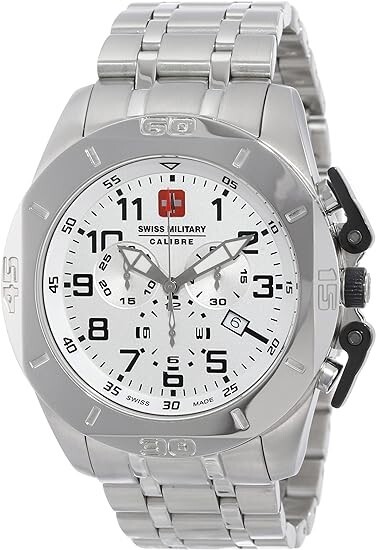 Swiss Military Calibre Defender Men Watch Silver Steel Bracelet 06-5D1-04-001