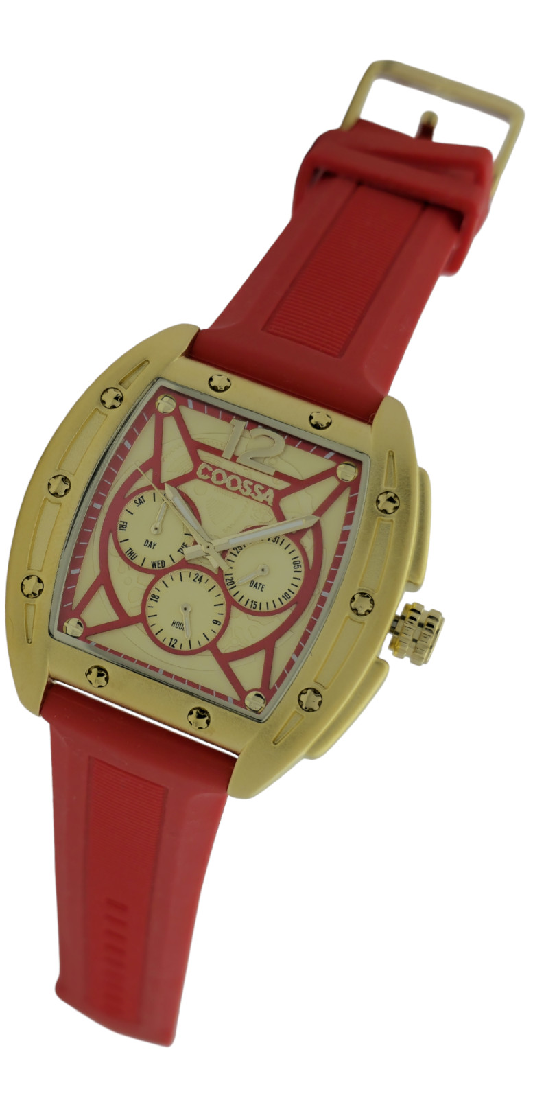 COOSSA ORIGINAL Special Edition Men’s Tonneau 46MM Case Gold/Red Tone Day Date