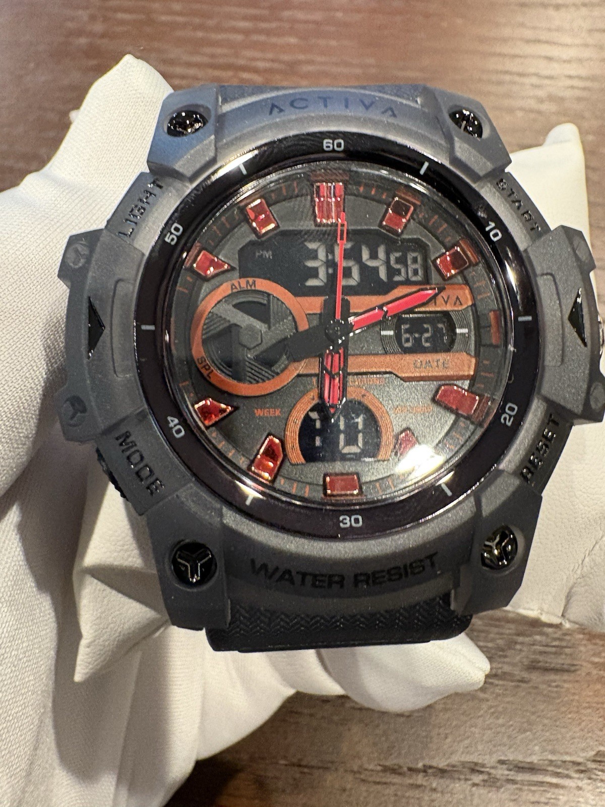 Activa Analog-Digital Chronograph Alarm 30m Sport Resin Gray Watch w/ Box