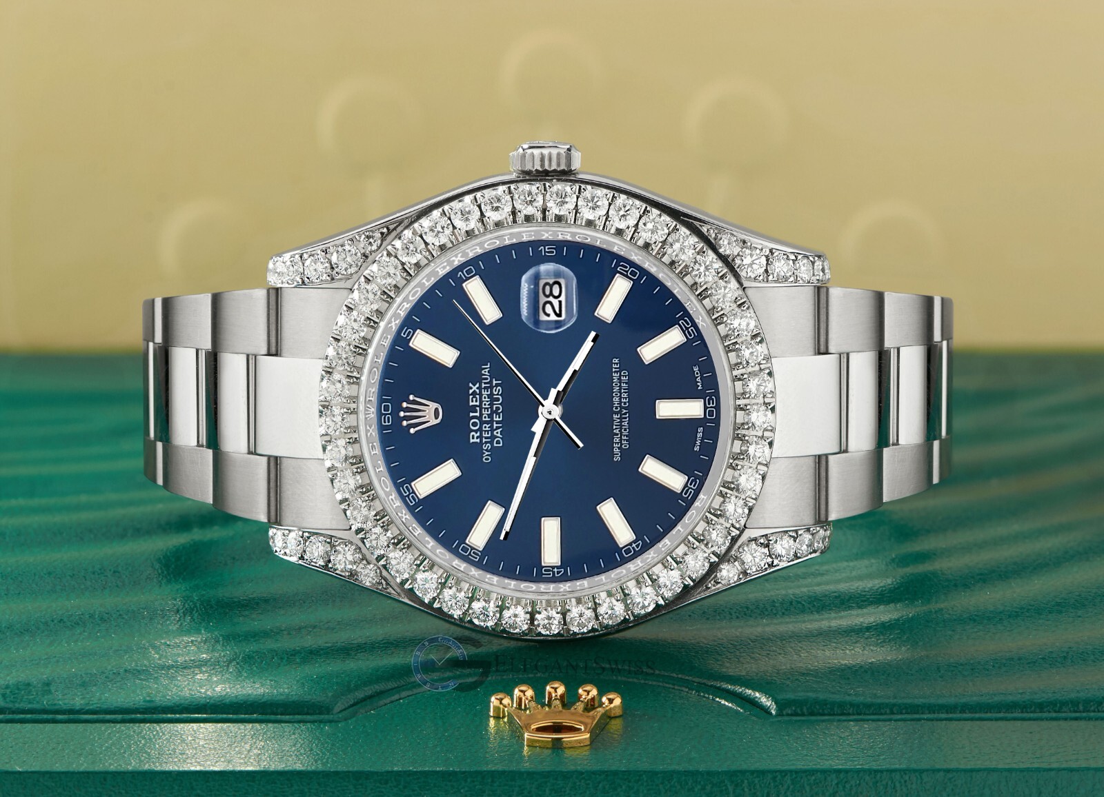 Rolex Datejust II 41mm Watch 4.5CT Diamond Watch With Blue Stick Dial Box Paper
