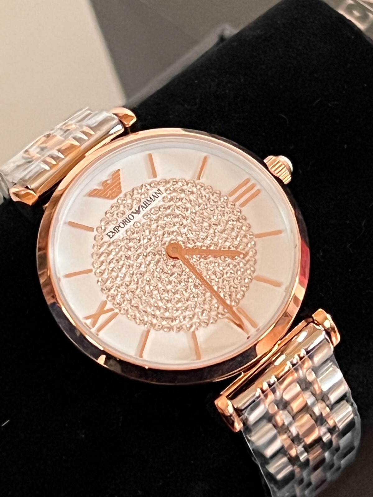 EMPORIO ARMANI AR1926 Crystal Pave Dial Two-tone S/Steel Ladies Watch BNIB $395