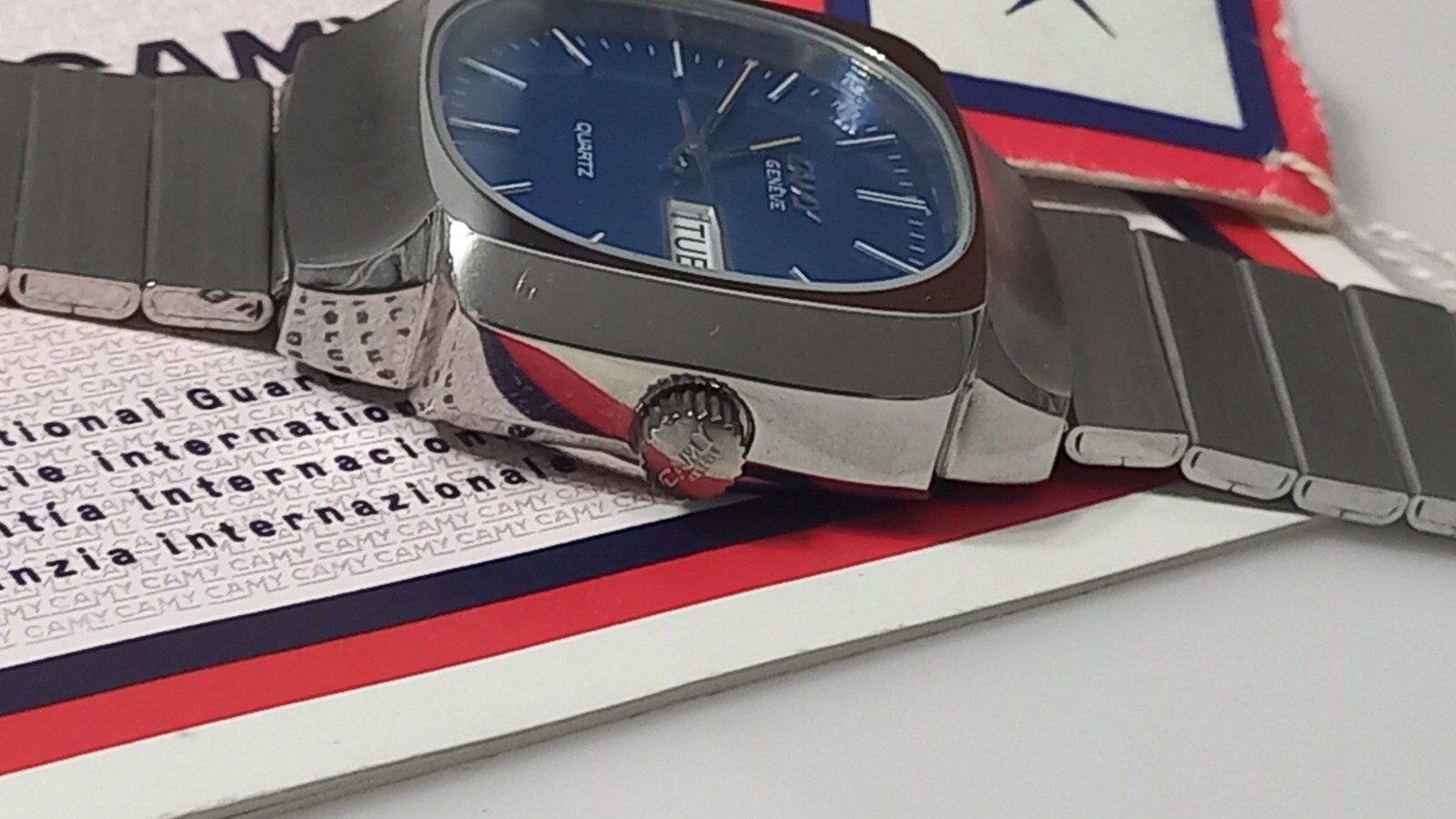 NOS 1970’S CAMY GENEVE QUARTZ SWISS MEN’S WATCH + INSTRUCTION & BLANK GUARANTEE