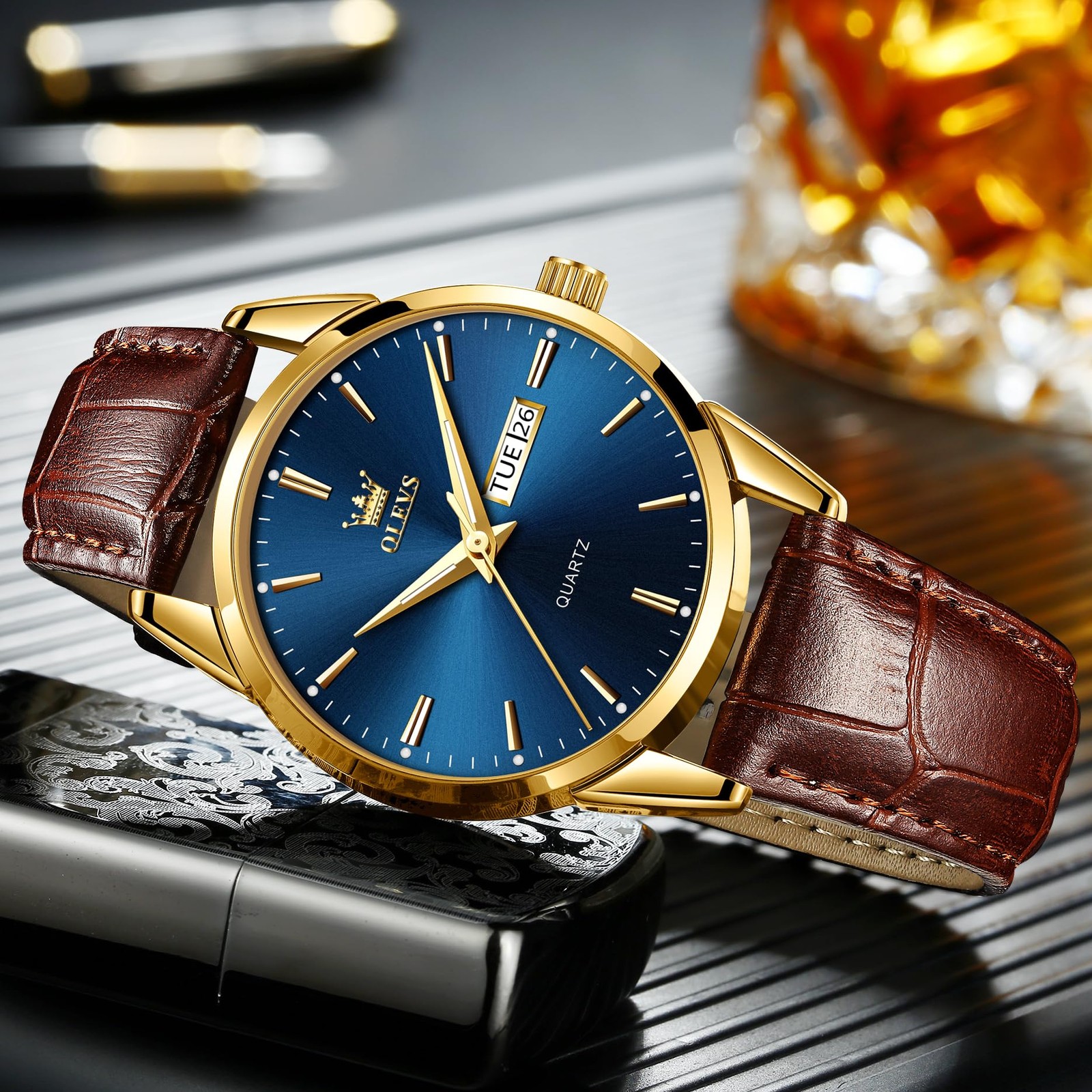 Reloj Casual De Cuero De Facil Lectura Con Calendario Y Luz Para Hombre
