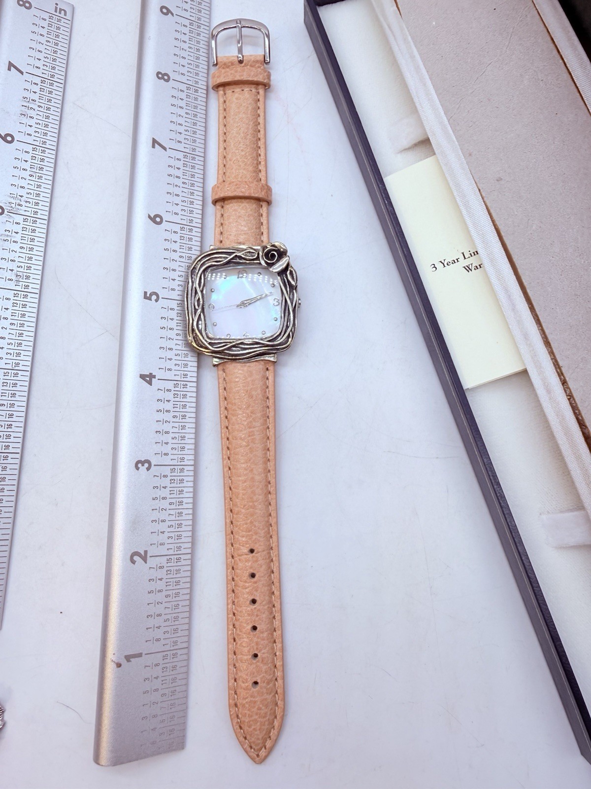 Or Paz Israel Silver Ladies Watch Pink Leather Strap Rose Mother of Pearl Face