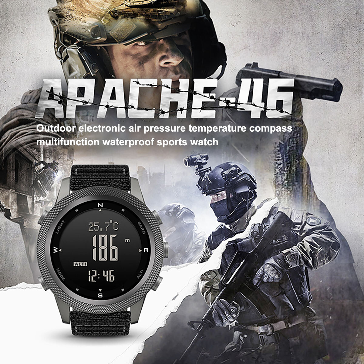 Men Outdoor Sport Tactical Smart Watch Altimeter Barometer Compass WristWatch