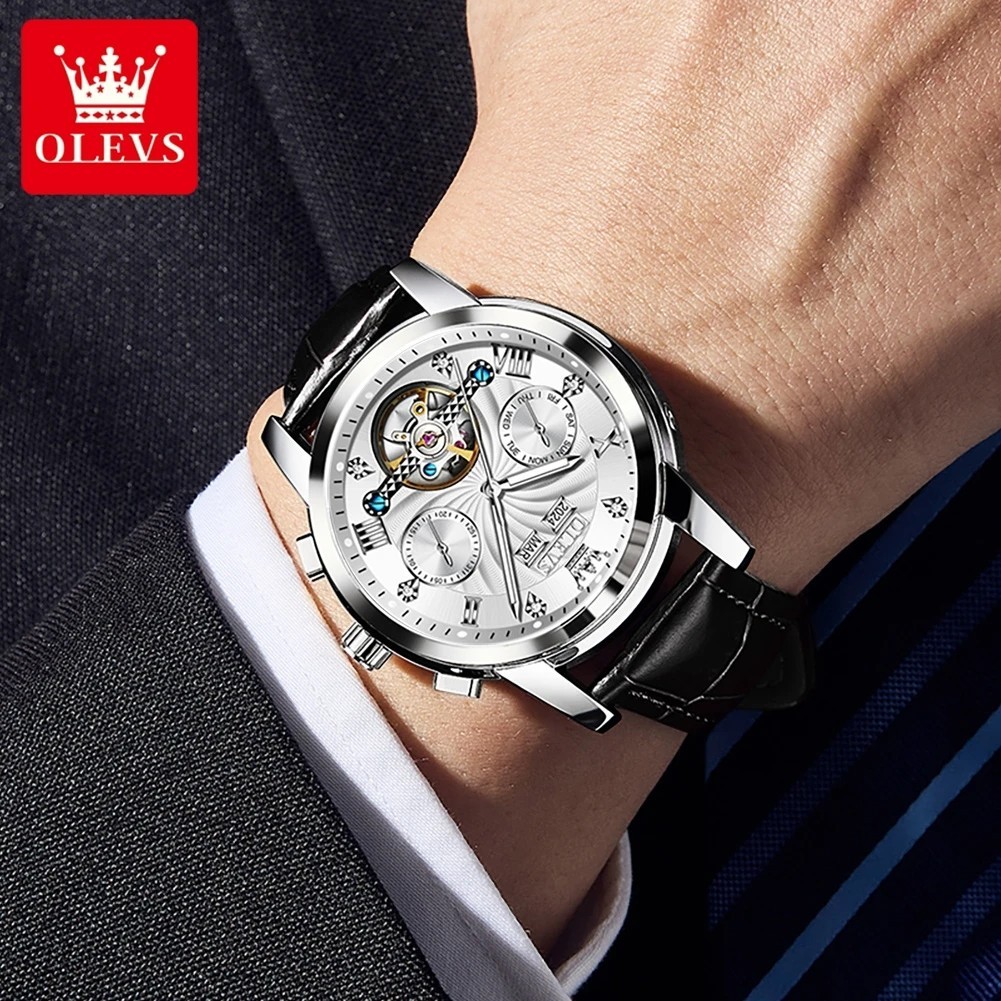 Automatic Mechanical Waterproof Watch Luxury Dial Leather Men Men’s Strap