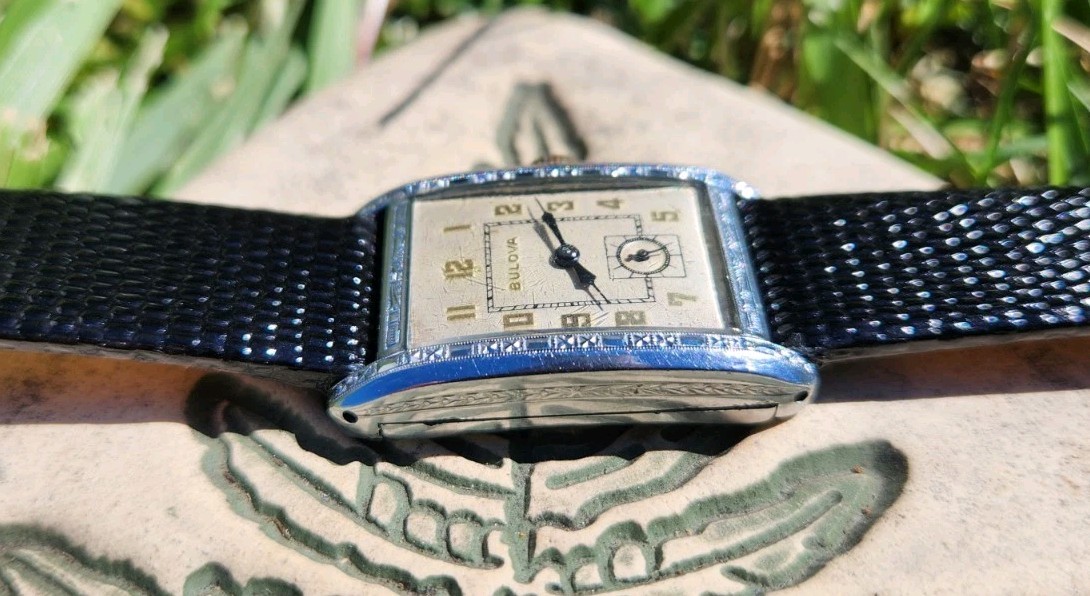 Vtg 1930 Bulova President Men’s 24mm Tank Watch 9AT Mechanical 14K GF Art Deco!!