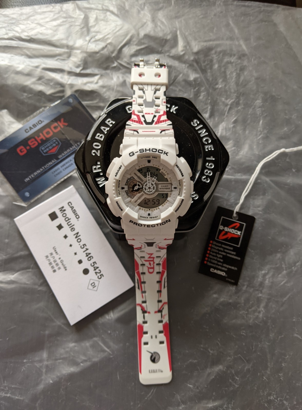Casio G-Shock GA-110MW-7A White Gundam Style Anime Custom Watch Box Papers