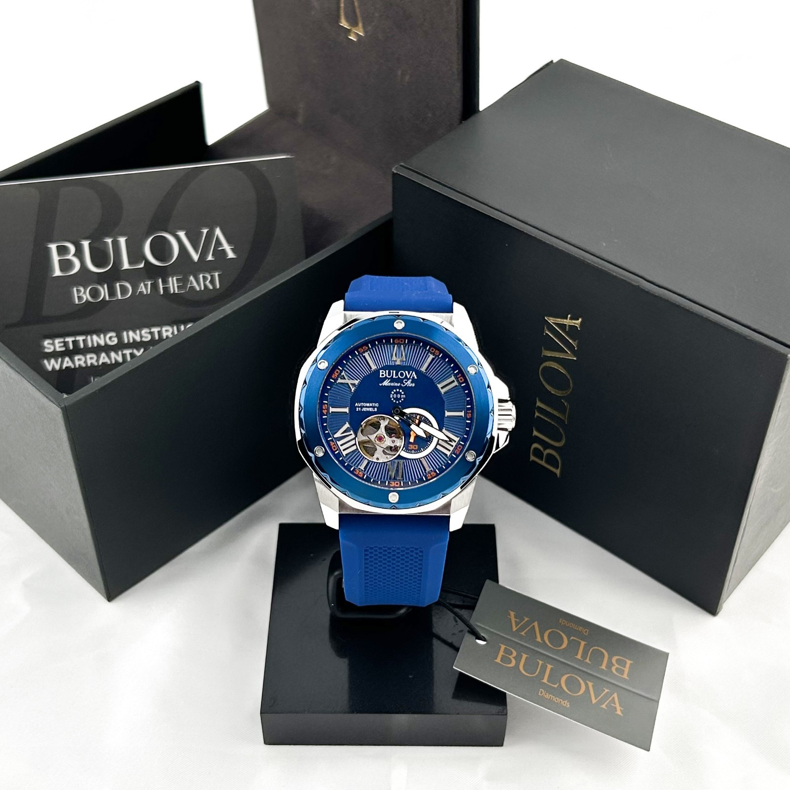 Bulova Marine Star 98A303 A Automatic blue Dial Rubber Strap Men | Watch | 45mm