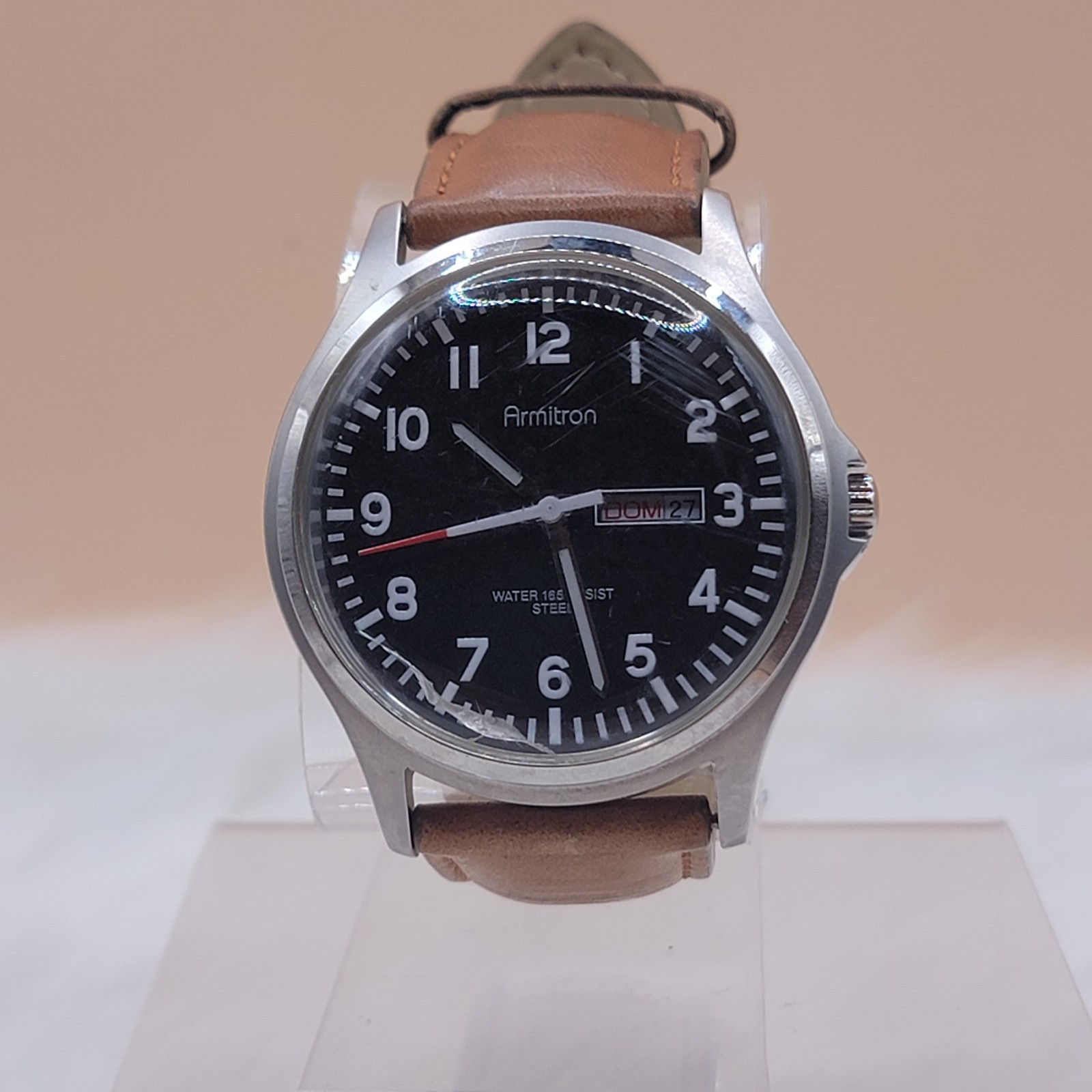 Vintage Mens Armitron Date/dayMilitary Style 165 Feet WR Black Dial Quartz Watch