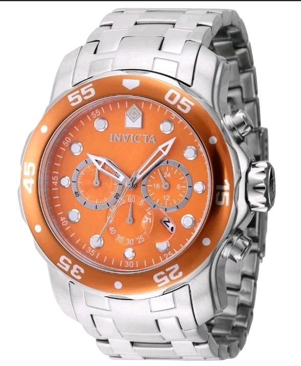 Invicta Mens Pro Diver Chroma 48mm Chronograph Orange Dial Silver Tone Watch
