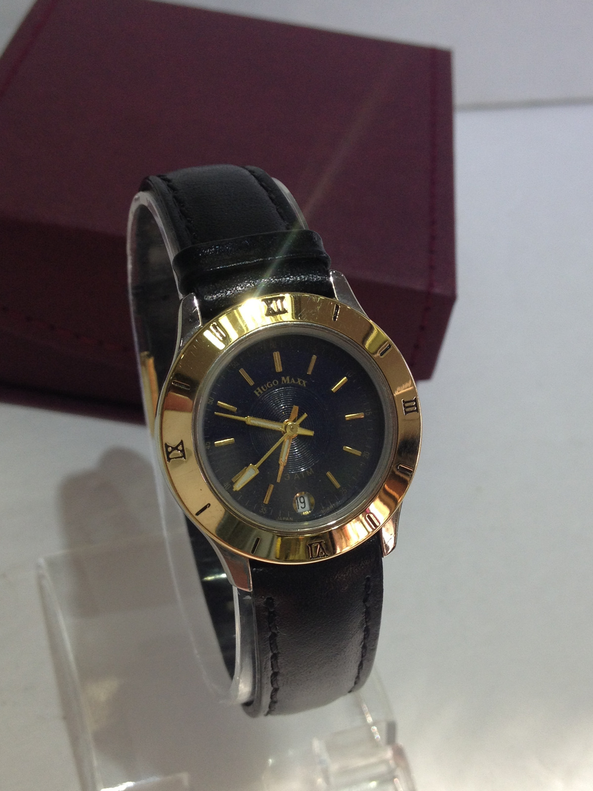 WOMENS HUGO MAXX WATER & SHOCK RESIST 18KT GOLD PL ITALIAN DESIGN BLUE WATCH NEW