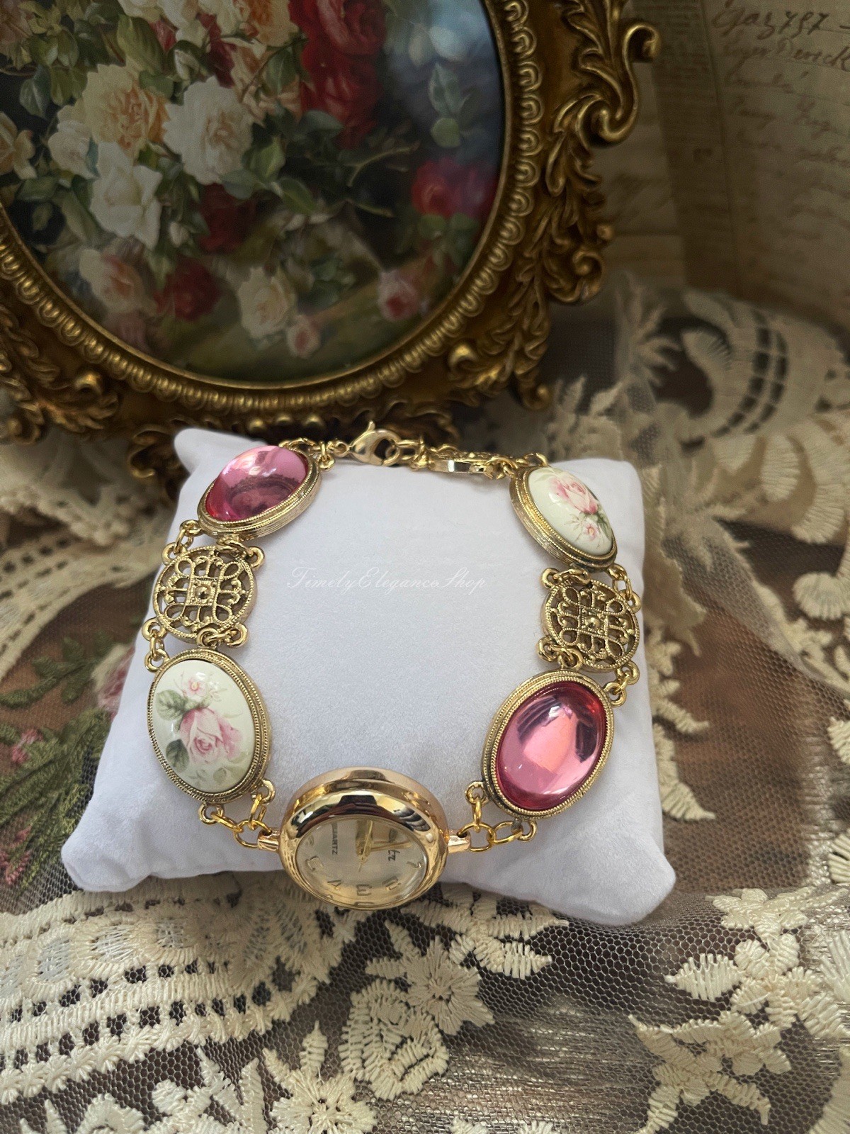 Handmade Vintage Rose Bracelet Watch | One-of-a-Kind Repurposed Unique Timepiece