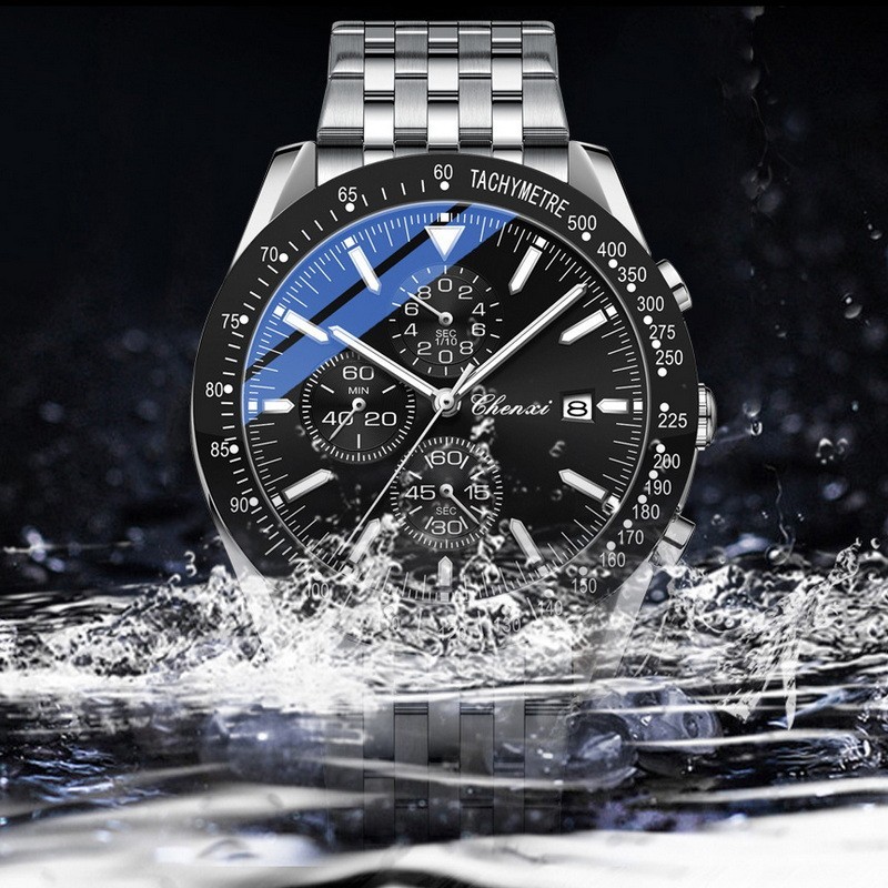 CHENXI Men Luxury Black Leather Calendar Business Sport Chronograph Quartz Watch