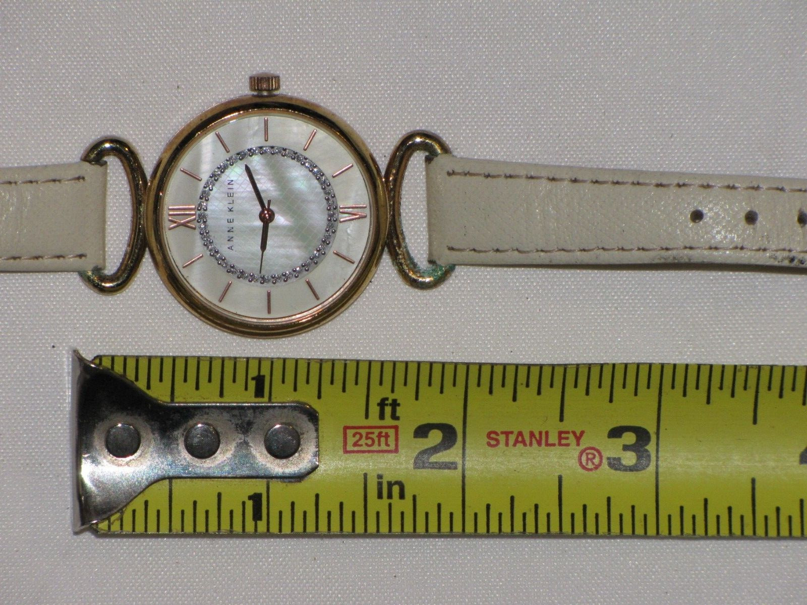 Anne Klein Ak12192 Y121E Watch Gold Plated Womens Pearl Face Genuine Leather