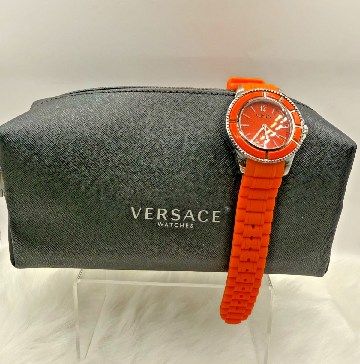 Versus By Versace Tokyo Orange Dial & Rubber Band W/Versace Watch Bag 3C61200