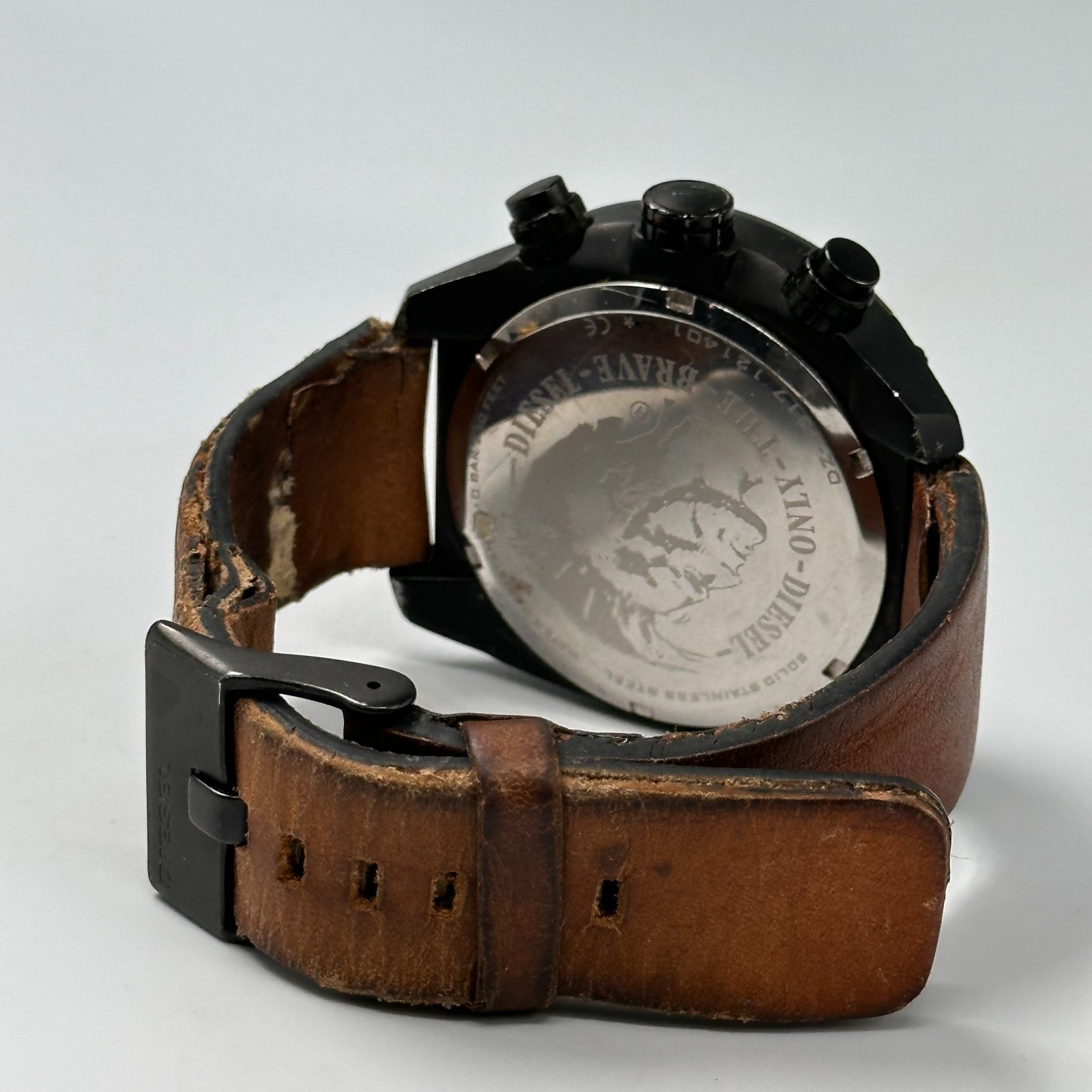 Diesel Overflow Chronograph Watch Mens Black Dial 50MM Brown Band New Battery