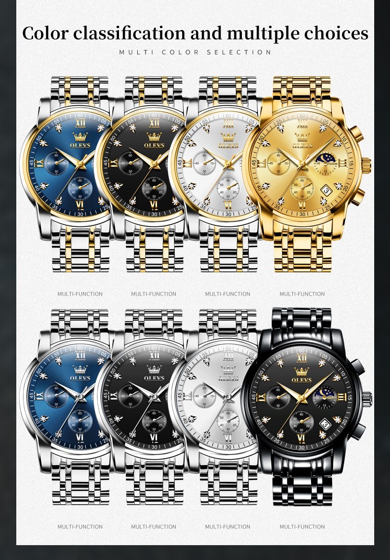 OLEVS 2858 Business Wrist Casual Quartz Luminous Mens Sports Waterproof Watches