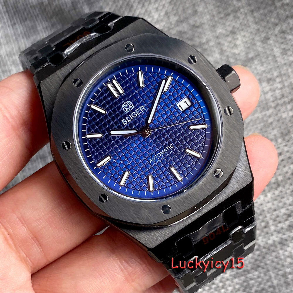 41mm Bliger Japan NH35A Automatic Mens Watch Blue Green Black Grey Dial Octagon