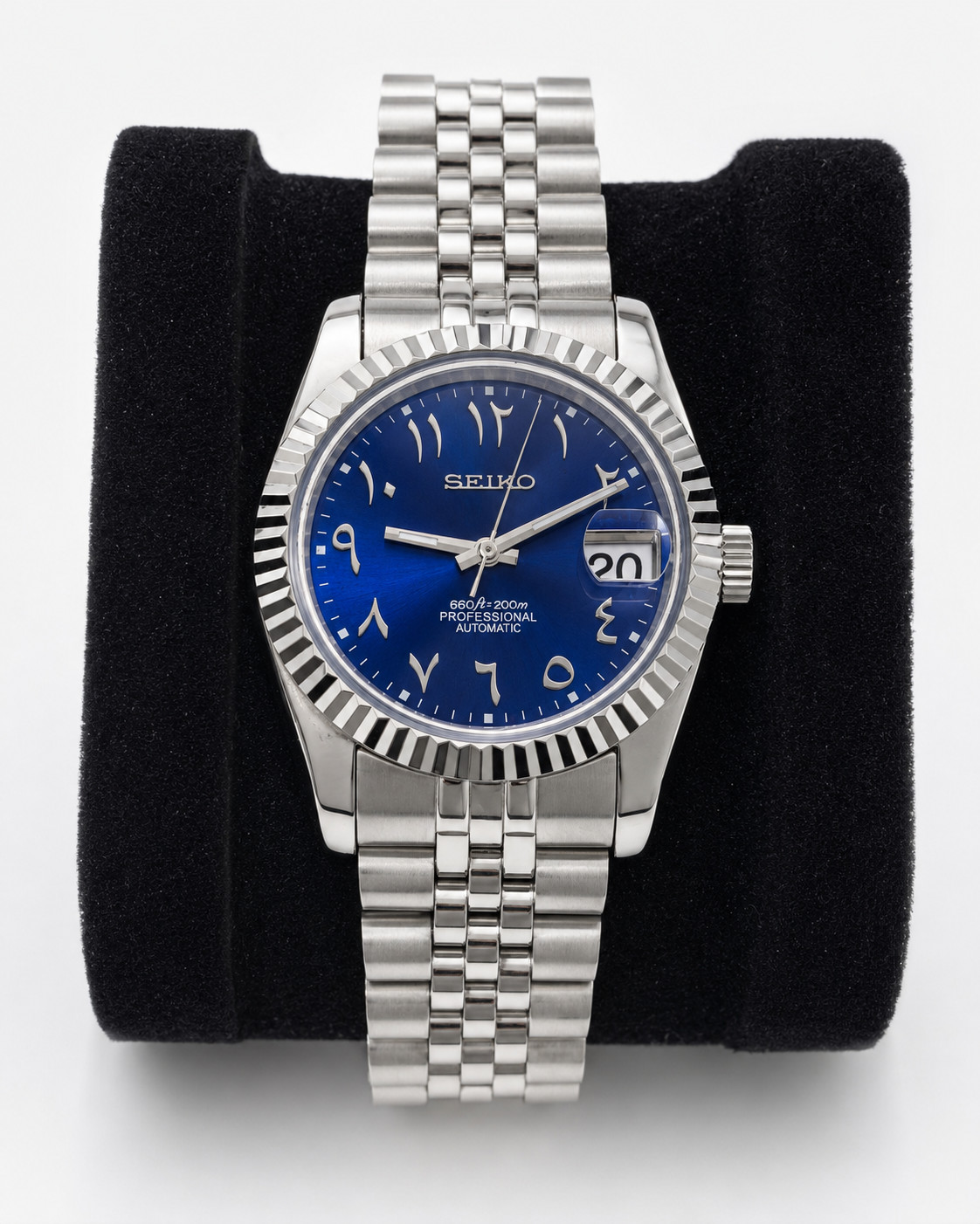 Custom NH35 Arabic Dial Mod Watch, Se1ko Mod Style, 36mm, Blue Dial