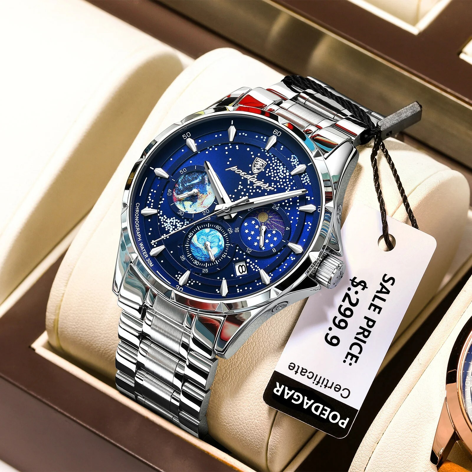 Waterproof Luminous POEDAGAR Luxury Men’s Watch Chronograph Stainless Men Strap