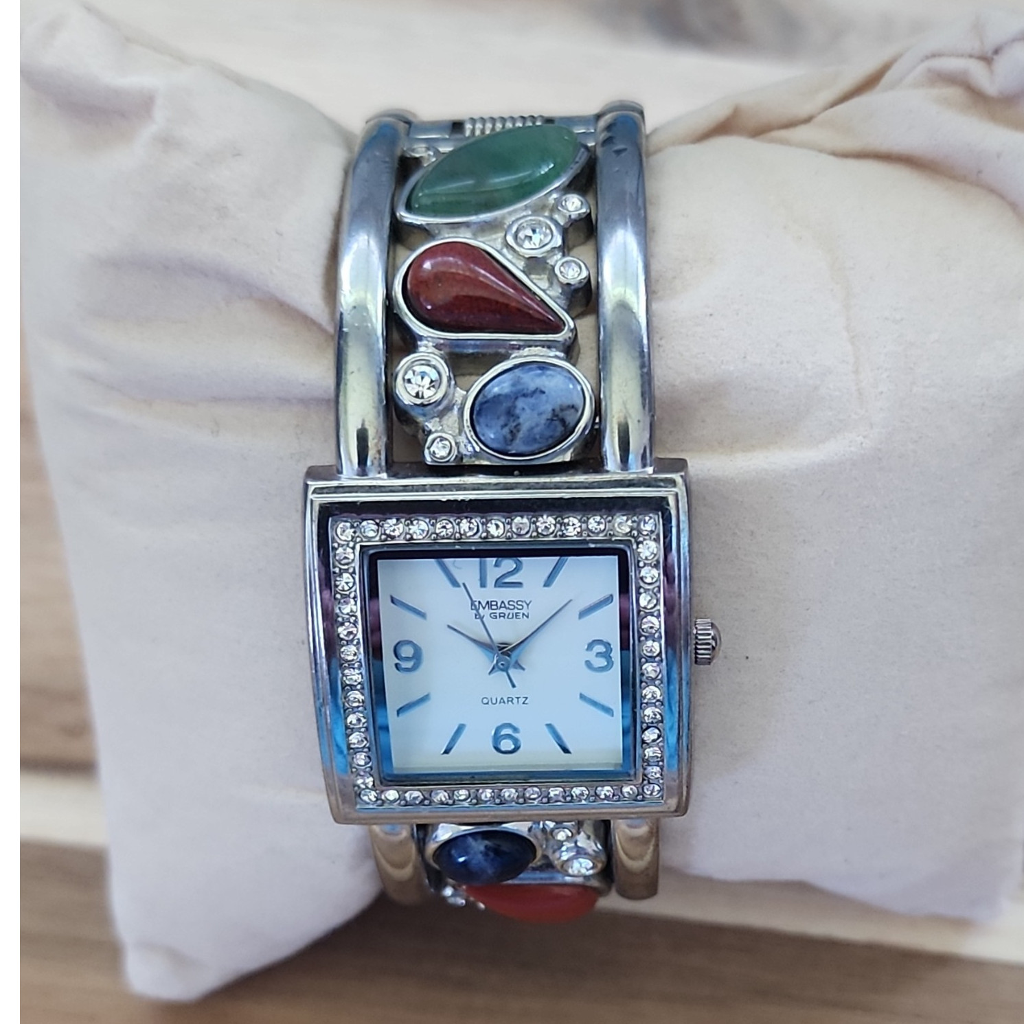 Embassy by Gruen Women’s Quartz Watch – Silver Multicolor Bangle – Rectangular