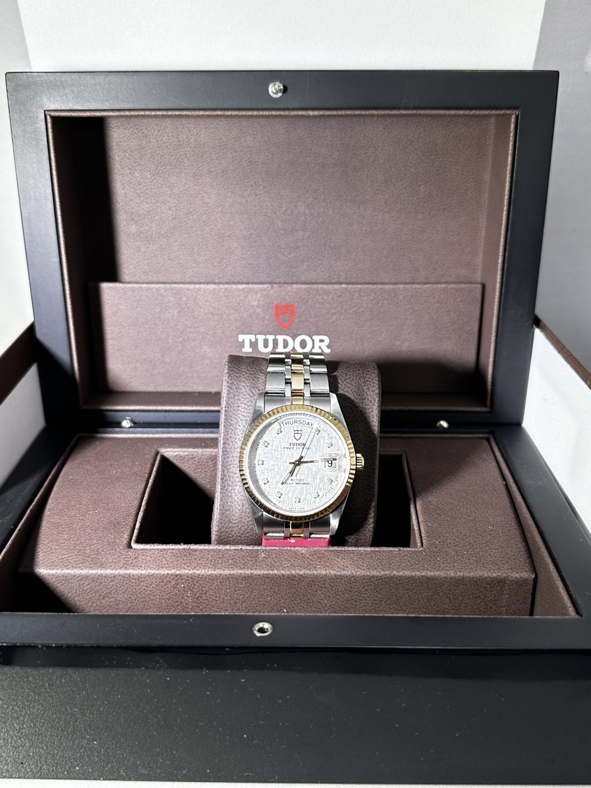 Preowned Tudor Prince Day Date Diamond Dial Ref 76213 SS/18k Gold 36mm Automatic