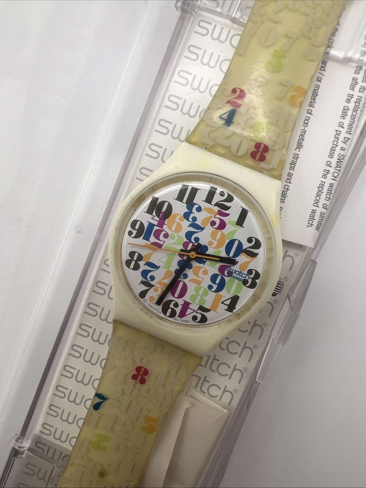 Vintage Swatch NUMBERS EVERYWHERE GW137 34mm White Watch w/Case Papers Receipt