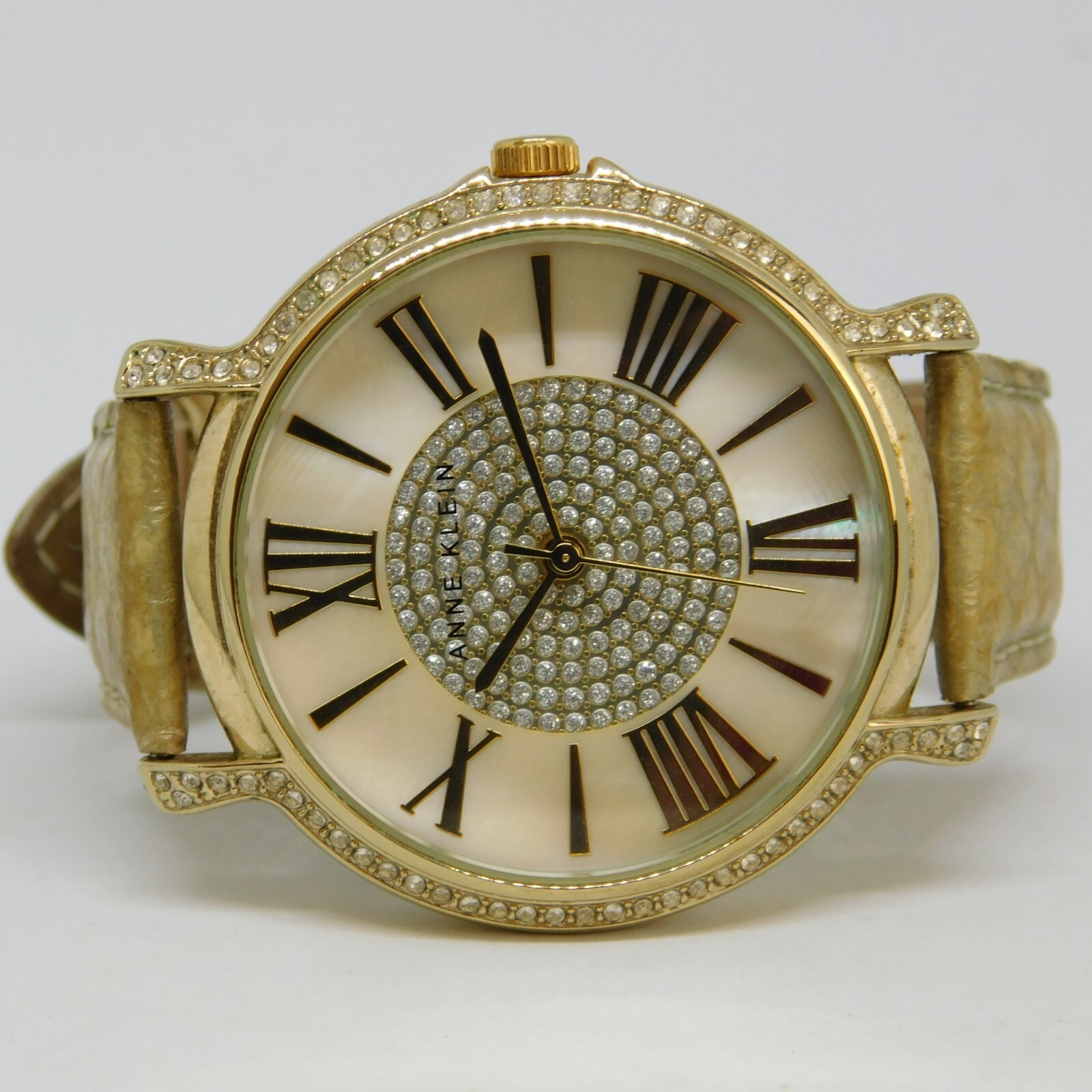 Anne Klein AK/1068 Genuine Leather Quartz Analog Women’s Watch New Battery