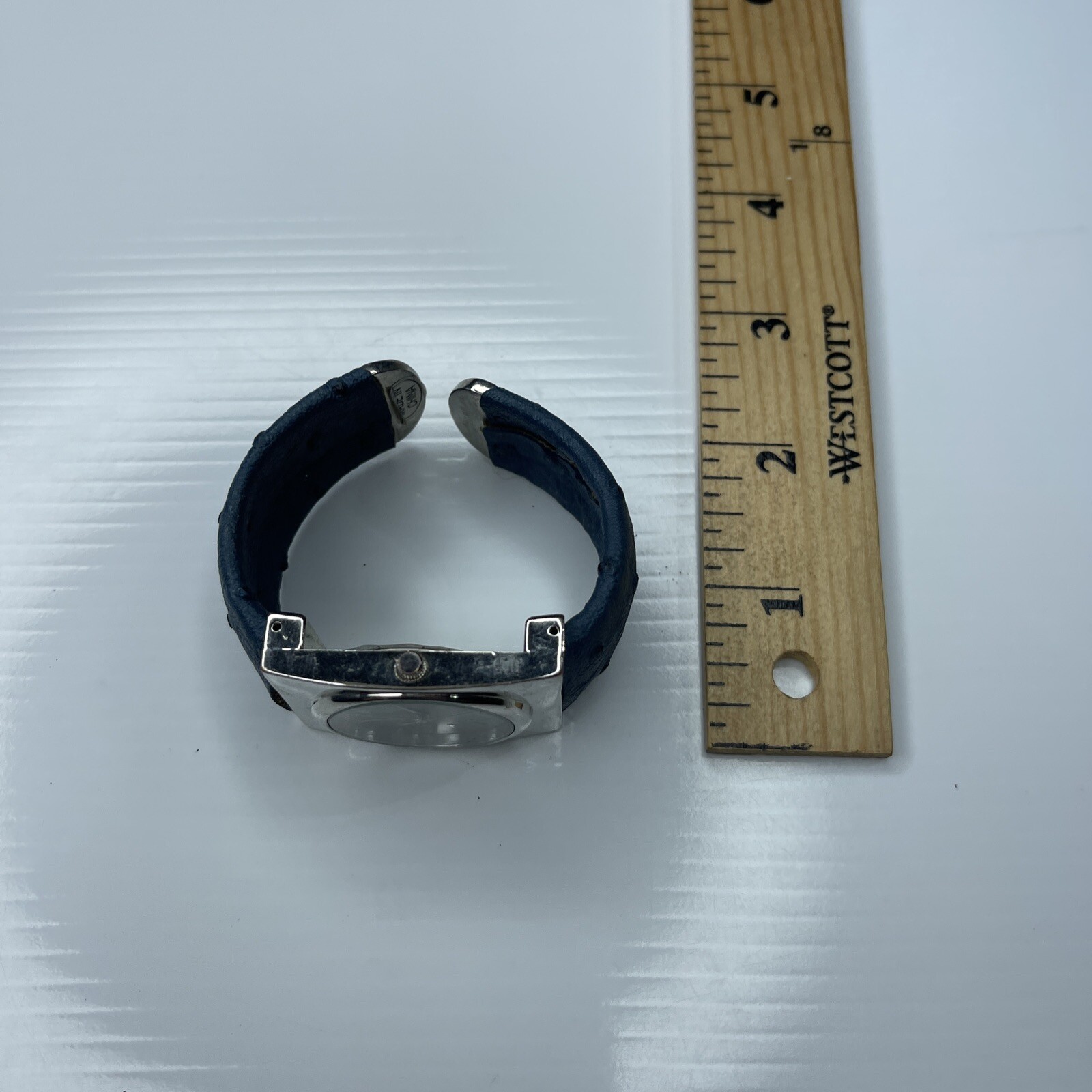 F Terner YHC06 Stainless Singapore Indiglo Teal Blue Ostrich Cuff Watch Works