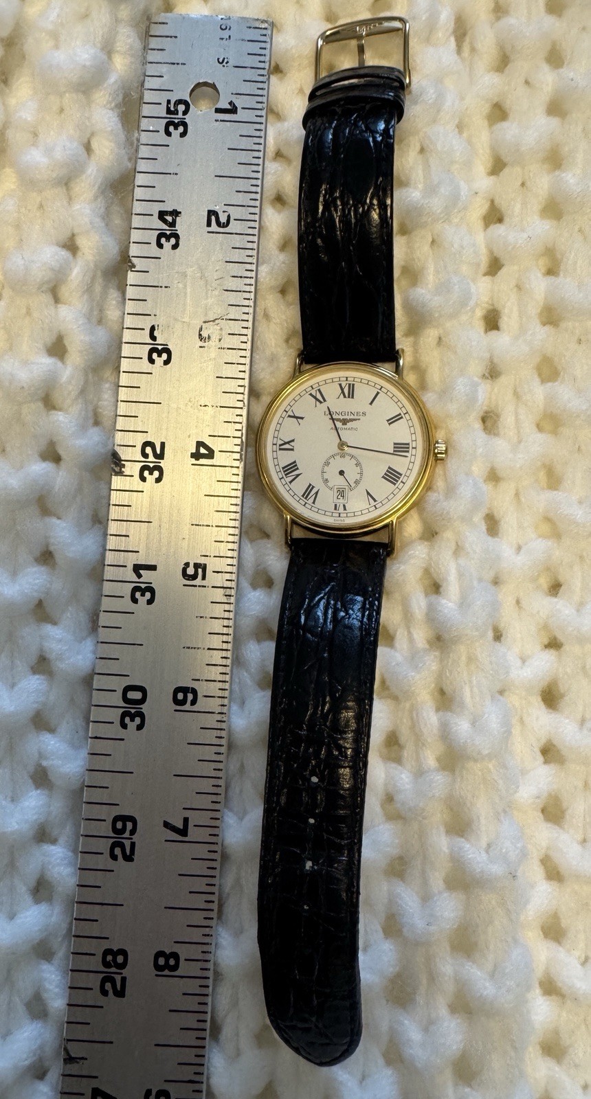 Longines Presence Automatic Yellow Gold PVD Black Leather Mens Watch
