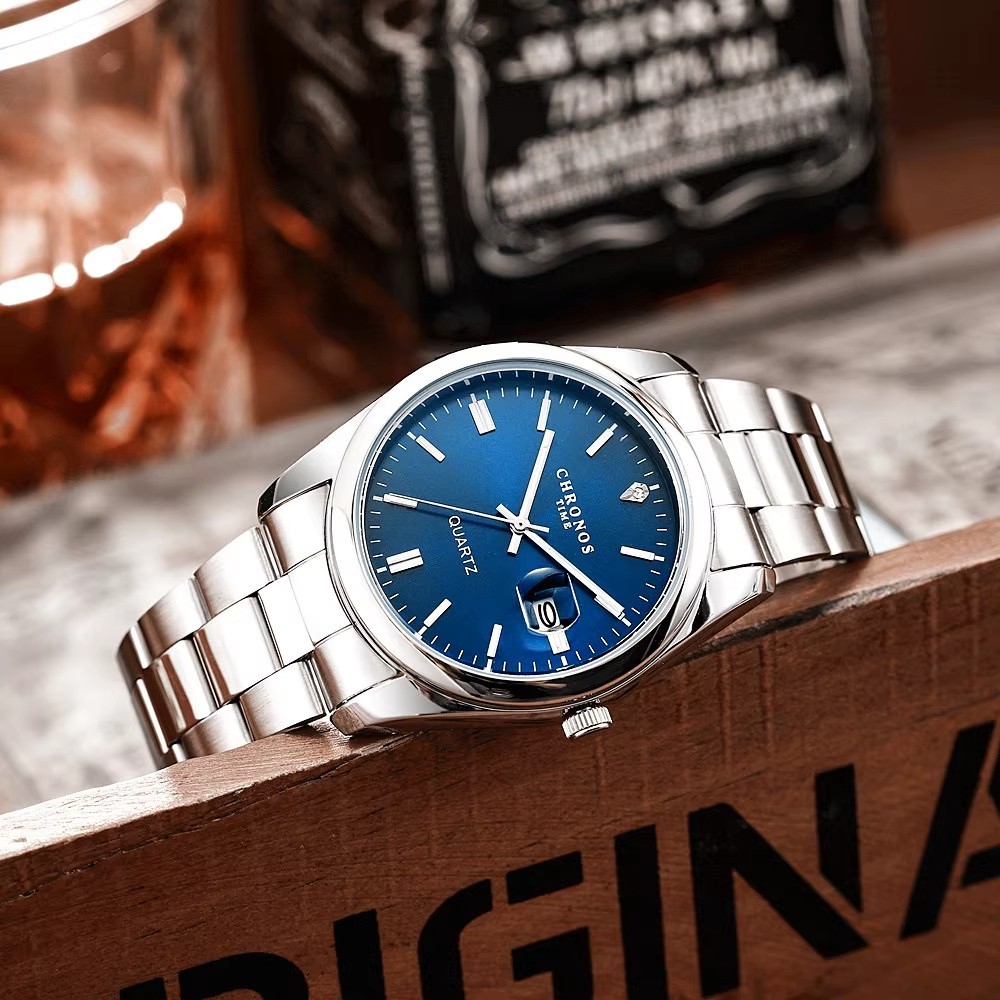 42MM CHRONOS Quartz Luxury Men’s Watch Stainless Steel Waterproof Luminous NEW