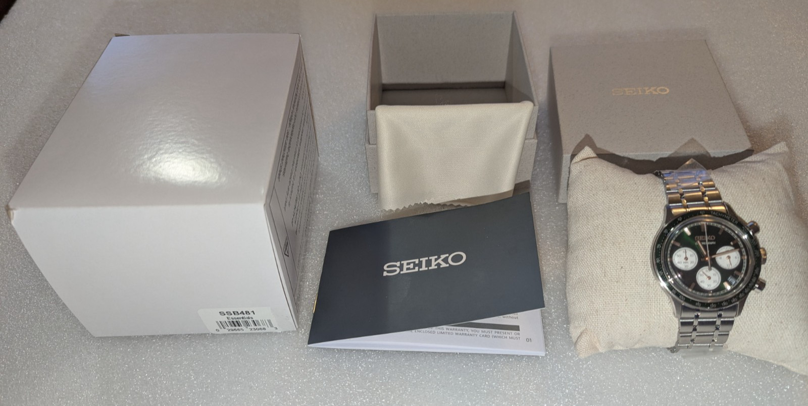 SEIKO Chronograph Quartz Light Green Dial Watch SSB481 Stainless Steel New