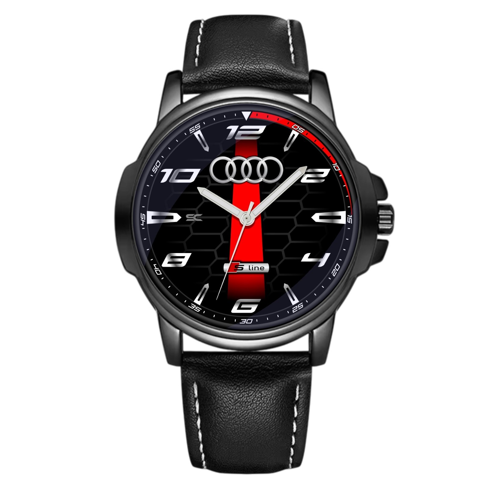 Audi Sport Heritage Stripe Black & Red Fan Art Quartz Wrist Watch RS