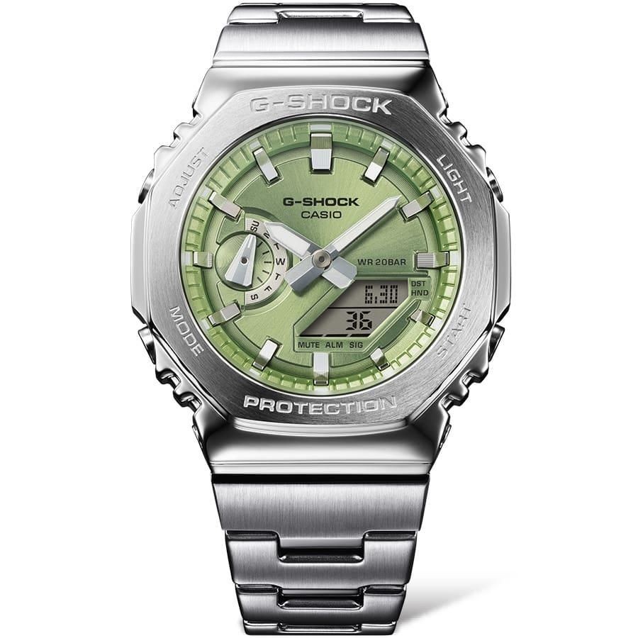 Casio Wristwatch G SHOCK Metal Bezel and Band Model GM 2110D 3AJF Men s Silve
