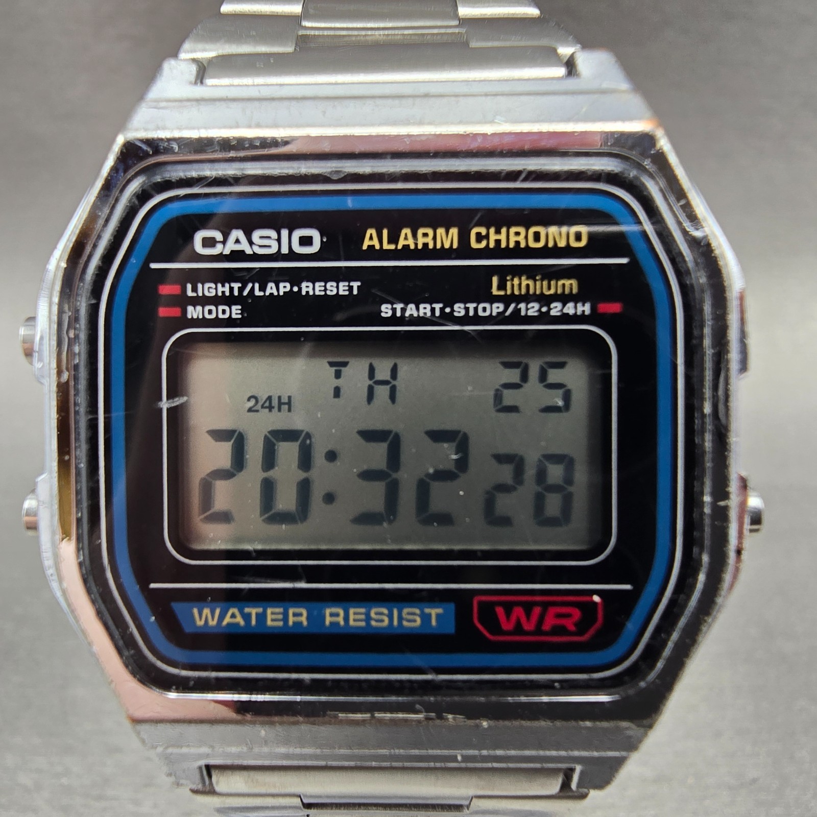 Casio Digital Alarm Chronograph Watch Men 33mm Silver Dial A158W New Battery ERR