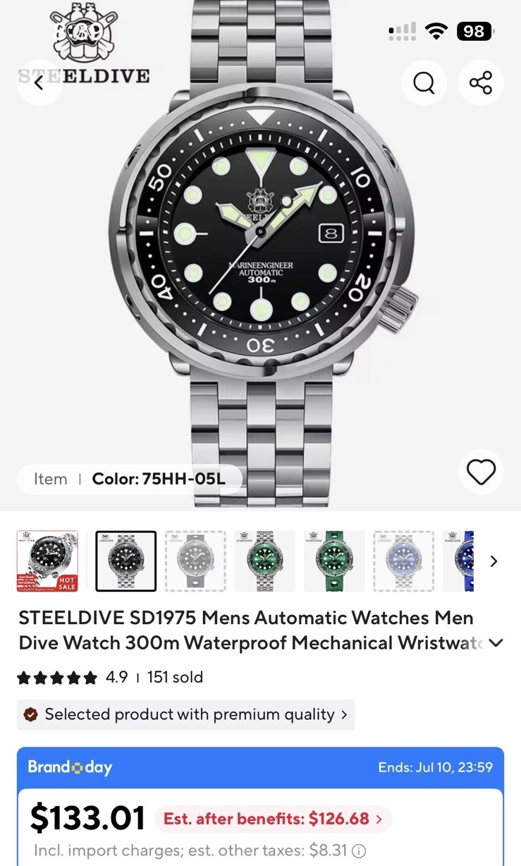 Steeldive Sd1975 Seiko Nh35 Watch