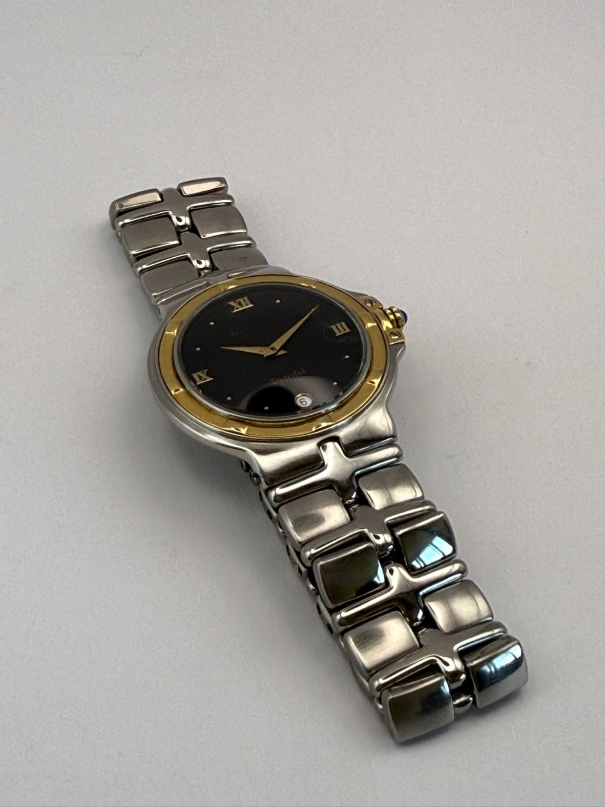 Raymond Weil Parsifal Black Dial 18k Solid Gold Bezel Mens Quartz Watch -Working