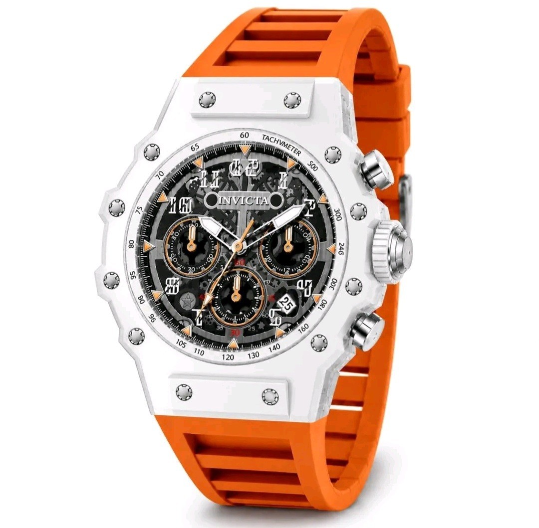 Invicta Racing Vaulthan Men’s Watch – 44mm 69672 White W/Orange Band New