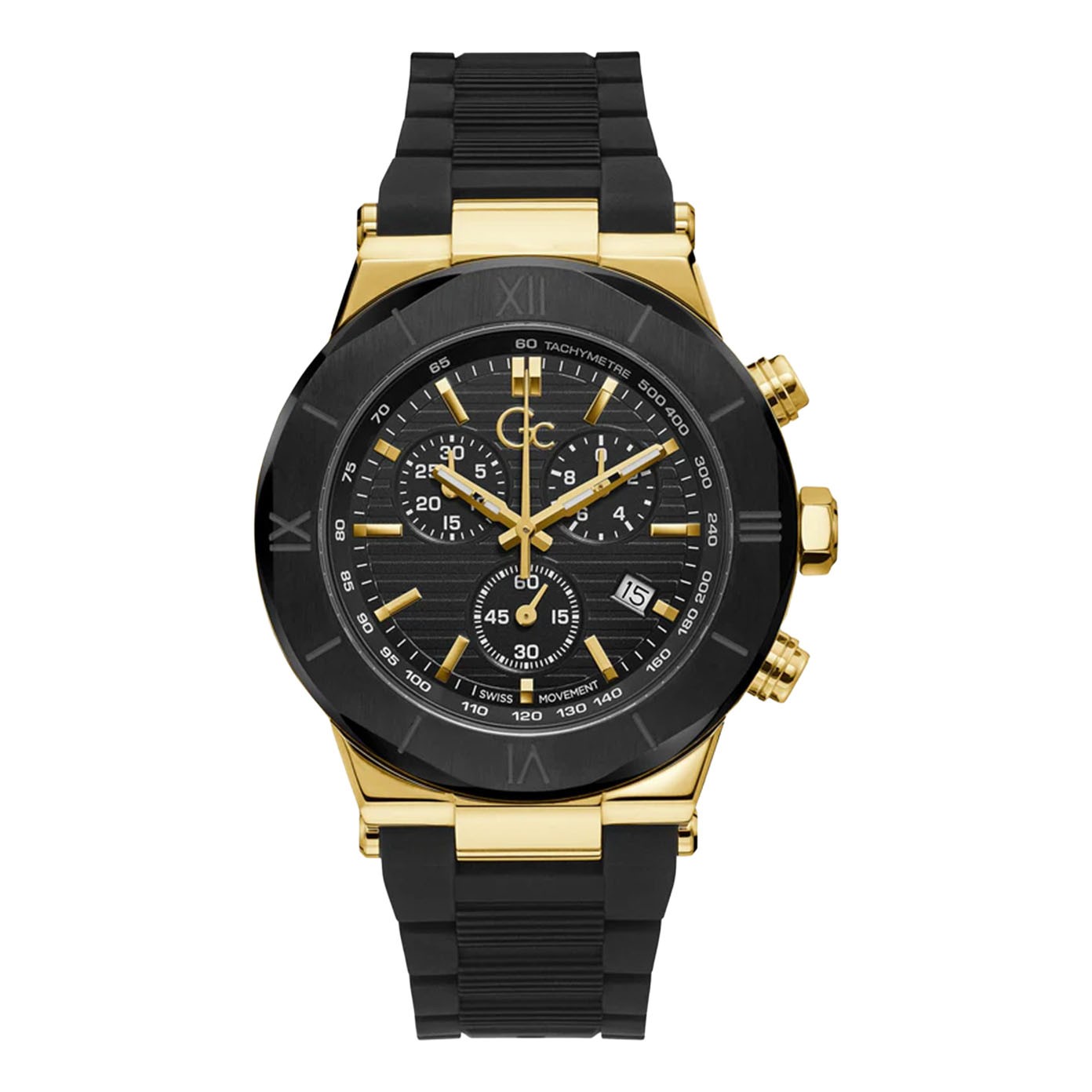Gc Gents Force Black Silicone Strap 44mm Dress Watch Y69005G2MF Y69005G2MF-NEW