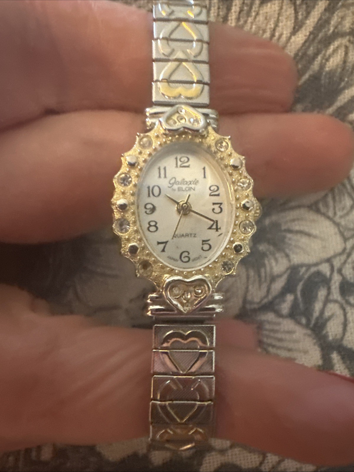 Vintage Galaxy By Elgin Watch With Heart Detail Excellent Condition, Two Tone