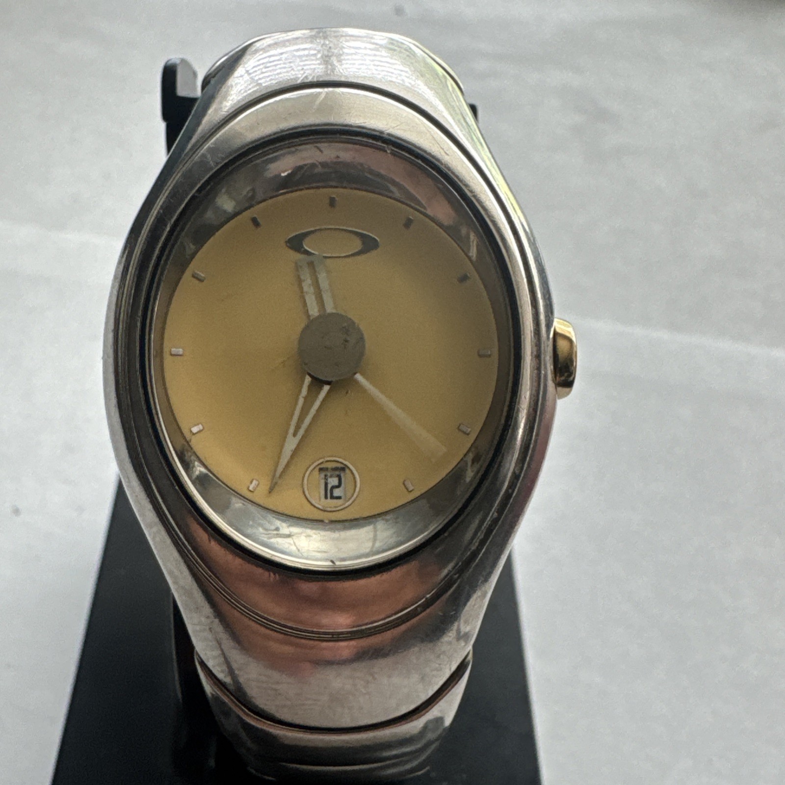 Oakley Timebomb Titanium Automatic Wristwatch Silver Yellow Ish Dial Date Sport