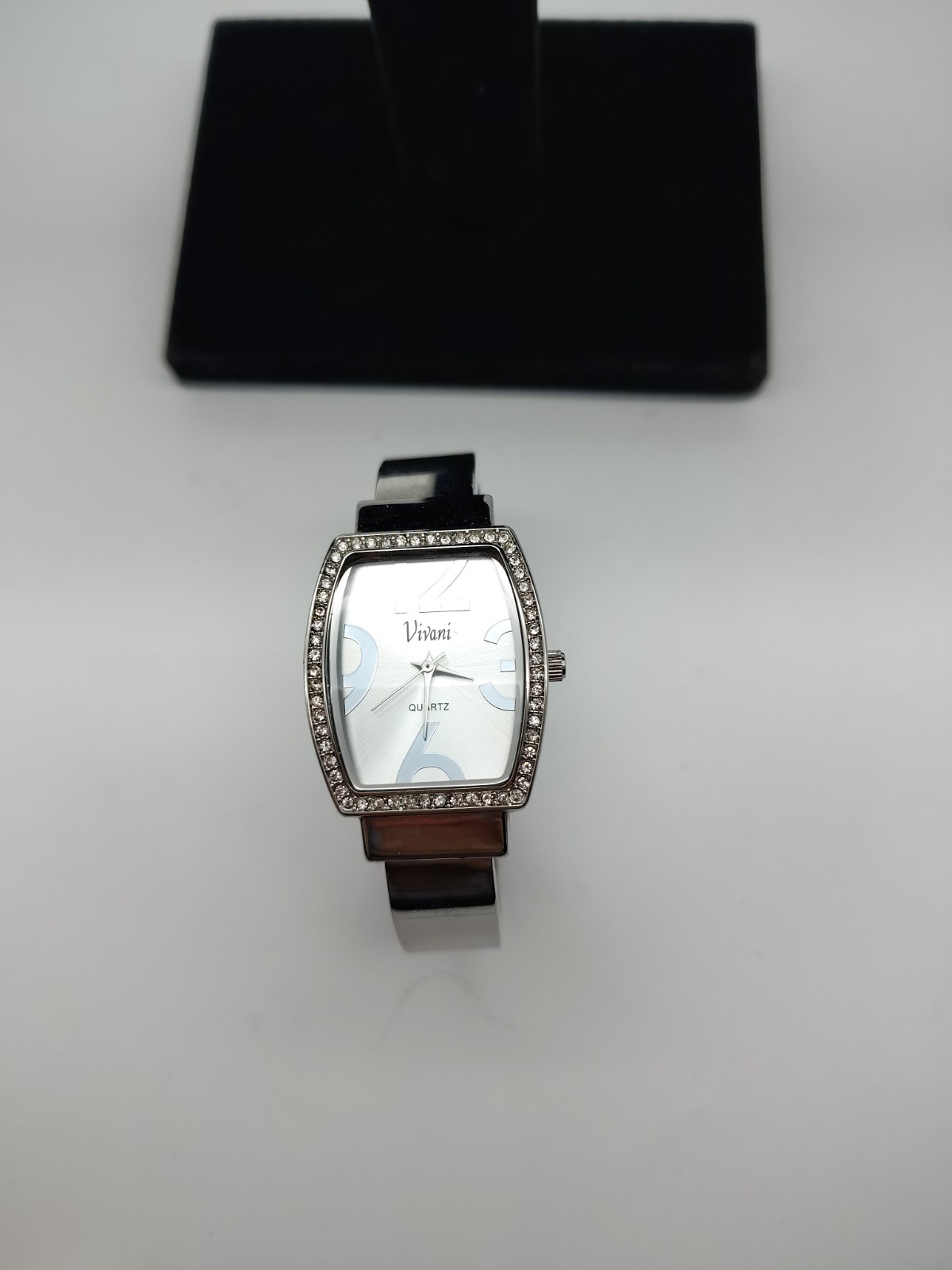 Vivani Silver Tone Rhinestone Bezel Women’s Cuff Watch