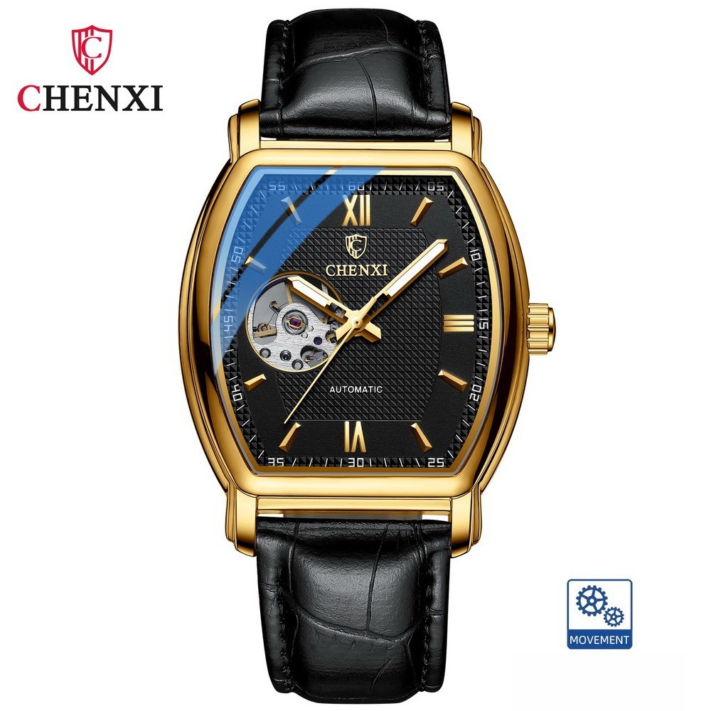 CHENXI Men’s Leather Hollow Out Luminous Tourbillon Automatic Mechanical Watch