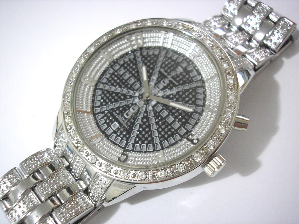 Silver Tone Metal Case & Band 7-color Light Men’s Watch w Crystals Item 1946