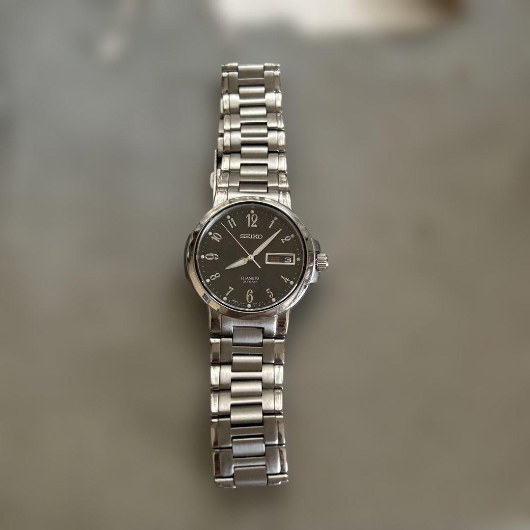 Seiko Titanium 20BAR Diver Watch Black Dial Used Japan Genuine